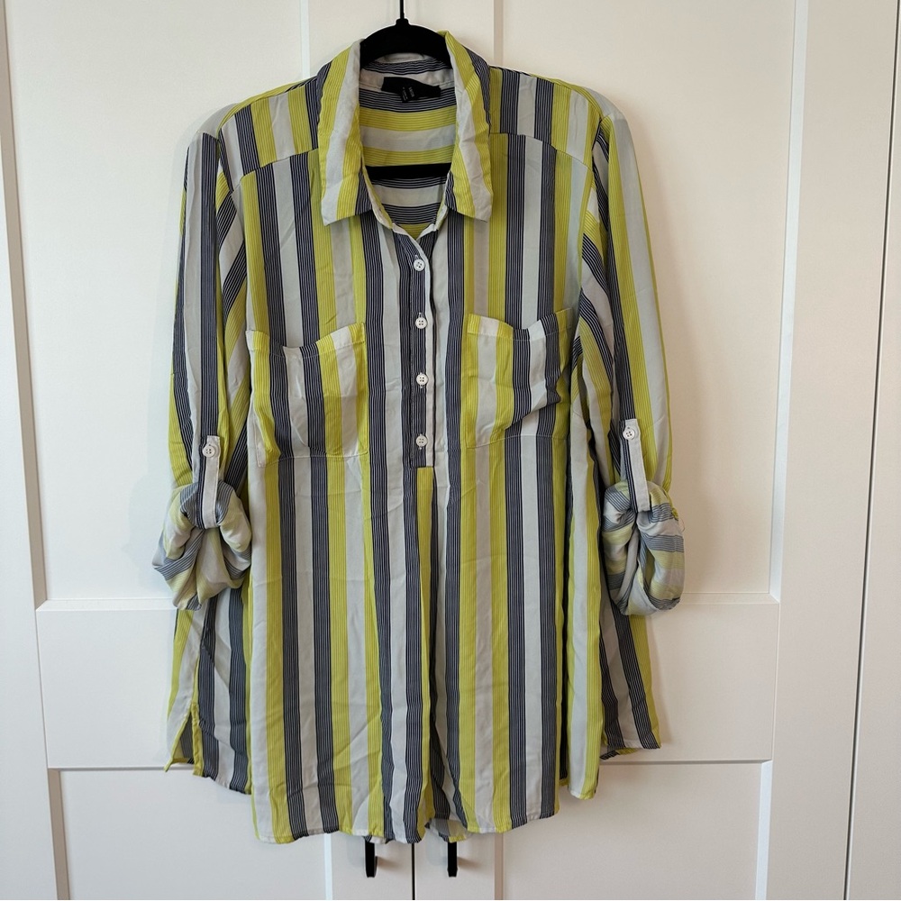 Lane Bryant Yellow and Black Striped Roll Sleeve Flowy Blouse, size 18/20